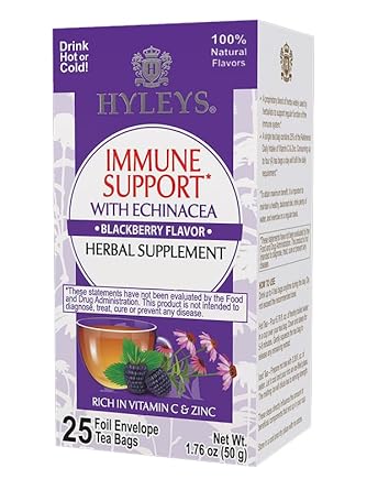 Hyleys Immunity Tea With Echinacea Blackberry Flavor - 25 Tea Bags (1 Pack) - Support Your Immune System