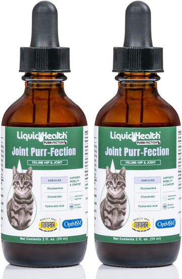 Liquidhealth 2.3 Oz Liquid Cat Glucosamine Joint Purr-Fection - Hip And Joint Health Relief Support, Chondroitin Feline Droppers -Senior Older Cats, Kittens - (2 Pack)