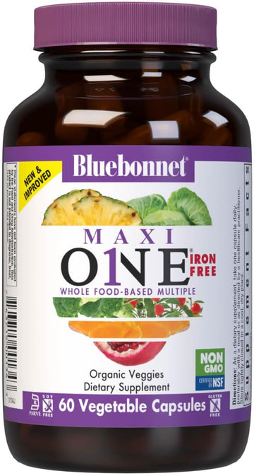 Bluebonnet Nutrition Maxi One (Iron-Free), Whole Food Multiple, Enzymes, Energy, Vitality, Gluten-Free, Kosher, Dairy-Free, Vegetarian Friendly, Soy-Free, Non-Gmo, 60 Vegetable Capsule, 2 Month Supply