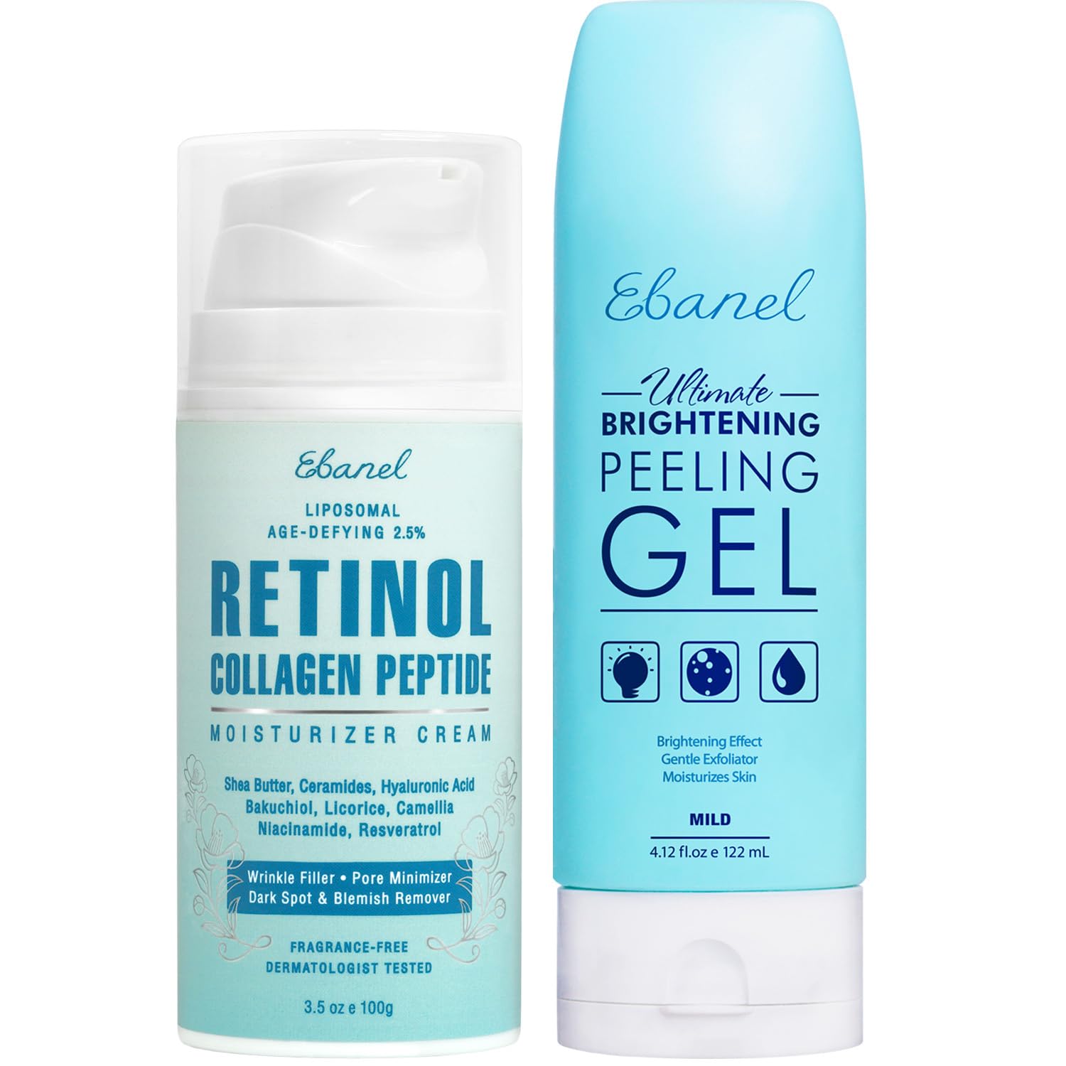 Ebanel Bundle Of 2.5% Retinol Moisturizer, And Exfoliating Face Scrub Peeling Gel 4.12 Oz