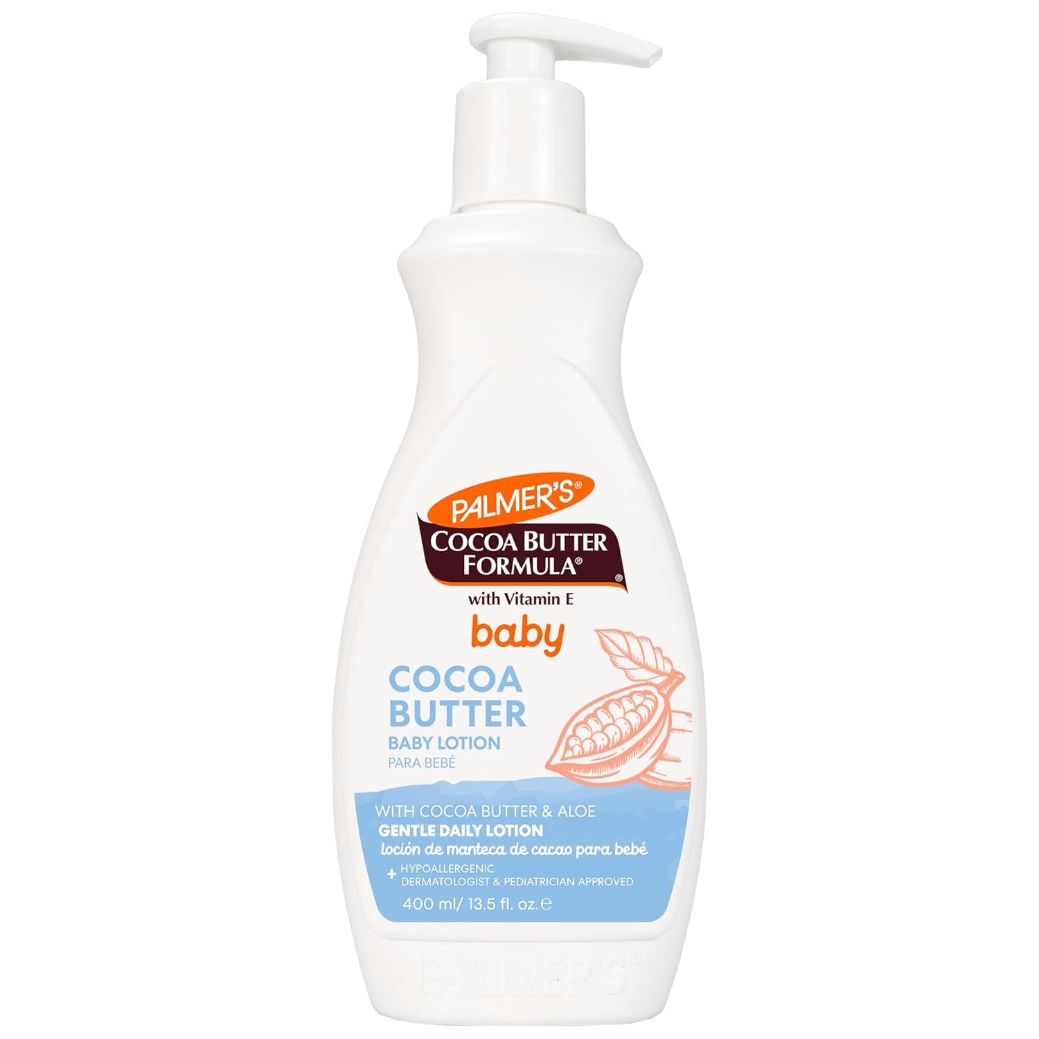 Palmer's Baby Lotion, Cocoa Butter Formula Body Lotion, 13.5 Fl Oz, Gentle Baby Moisturizer for Delicate Skin with Vitamin E & Aloe, Hypoallergenic, 48Hr Moisture, Dermatologist Tested Baby Essentials