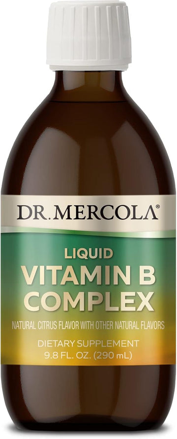 Dr. Mercola Vitamin B Complex Liquid, 9.8 Fl. Oz. (290 Ml), 29 Servings, Natural Citrus Flavor, Dietary Supplement, Supports Stress Management, Non-Gmo