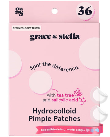 Grace & Stella Award Winning Acne Device - Pimple Patches For Face - Fsa Hsa Hydrocolloid Acne Patches For Shrinking Zits, Breakouts - Spot Stickers - Dermatologist-Tested, Vegan (Invisible, 36 Count)
