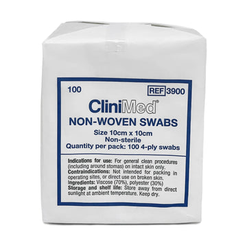 Clinimed Non-Woven Swabs 10Cm X 10Cm Non-Sterile 4-Ply Swabs For General Clean Procedures - 100 Pcs