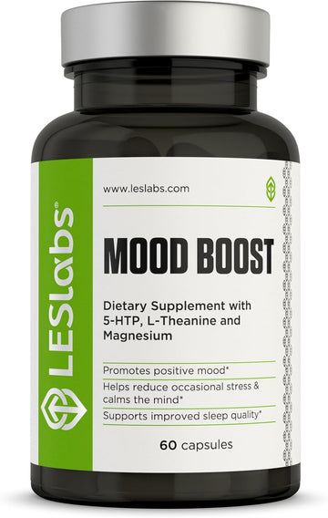 Les Labs Mood Boost – Stress Relief, Mood Support, Deep Relaxation & Better Sleep – 5-Htp, Ashwagandha, Rhodiola Rosea, Magnesium, L-Theanine & Gaba – Non-Gmo Supplement – 60 Capsules