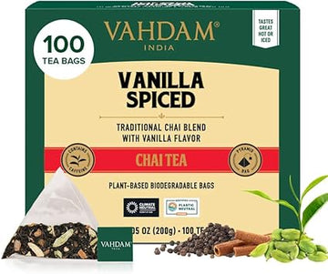 Vahdam, Vanilla Spiced Chai Tea | 100 Tea Bags | Spiced Masala Chai Tea | Delicious Blend Of Vanilla Tea | Spiced Chai Tea Bag | Brew As Hot, Cold Or Iced Tea