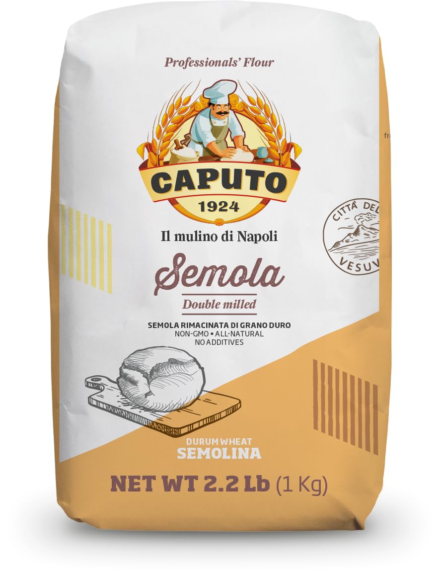 Antimo Caputo Semola Di Grano Duro Rimacinata Semolina Flour 2.2Lb (1Kg), Bag - All Natural Dough For Fresh Pasta