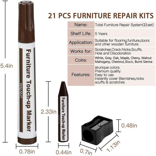 Furniture Markers Touch Up,Wood Filler Floor Scratch Repair Kits,Set of 21-Markers and Wax Sticks with Sharpener Kit for Funiture Repair,Floor Scratch