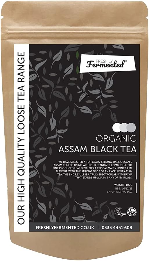 Freshly Fermented – Organic Certified Assam Loose-Leaf Black Tea - Perfect Tea For Making Kombucha, 100G