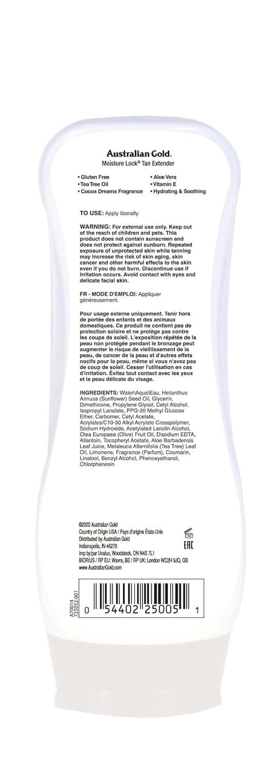 Australian Gold Moisture Lock Tan Extender Moisturizing Lotion, 8 Ounce | Nourish Skin And Lock In Color | Enriched With Aloe & Vitamin E