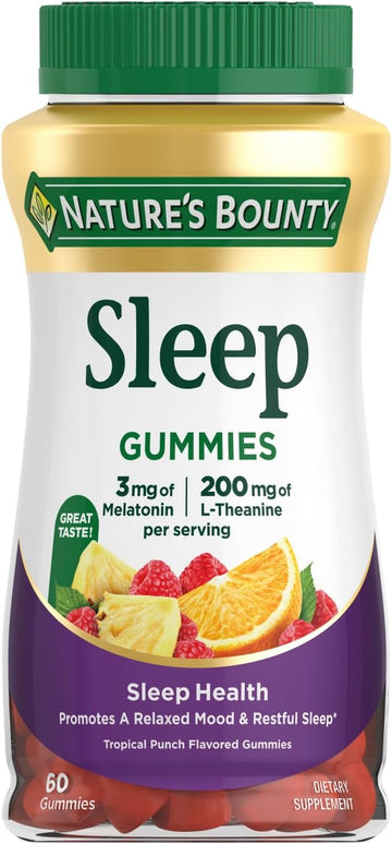 Nature'S Bounty Sleep Gummies, 3Mg Melatonin And 200Mg L-Theanine, 100% Drug-Free Sleep Aid, Promotes A Sound Sleep Cycle, 60 Count