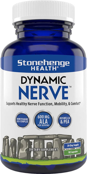 Stonehenge Health Dynamic Nerve Supplement - Supports Nerve Function In Fingers, Toes, Hands, And Feet With Alpha Lipoic Acid Ala, Benfotiamine, Pea, Robust B Complex, Boswellia