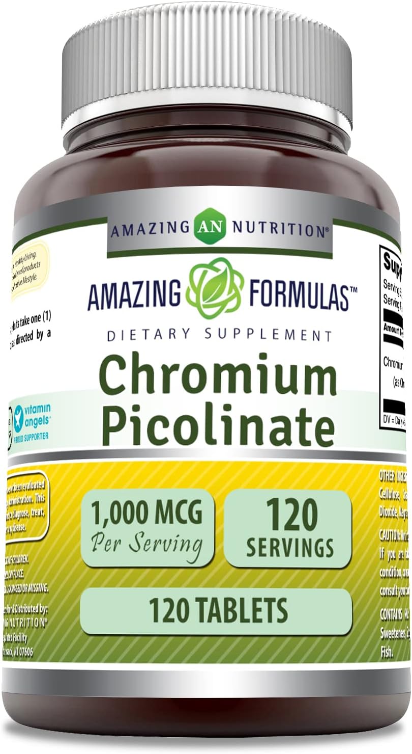 Amazing Formulas Chromium Picolinate 1000mcg Tablets Supplement | Non-GMO | Gluten Free | Made in USA (120 Count)