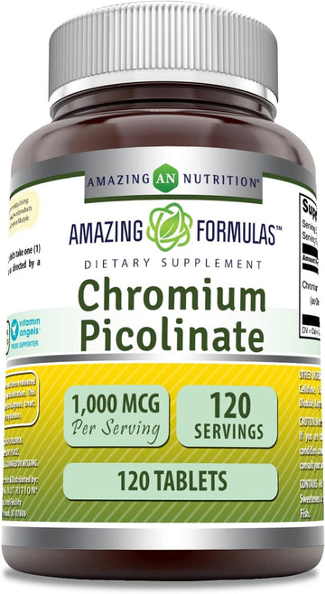 Amazing Formulas Chromium Picolinate 1000mcg Tablets Supplement | Non-GMO | Gluten Free | Made in USA (120 Count)