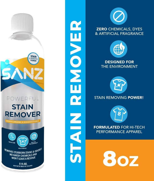 SANZ Stain Remover – For Stubborn Stains & Odors, No Residue, Hypoallergenic, Biodegradable, Zero Harsh Ingredients, 8 oz