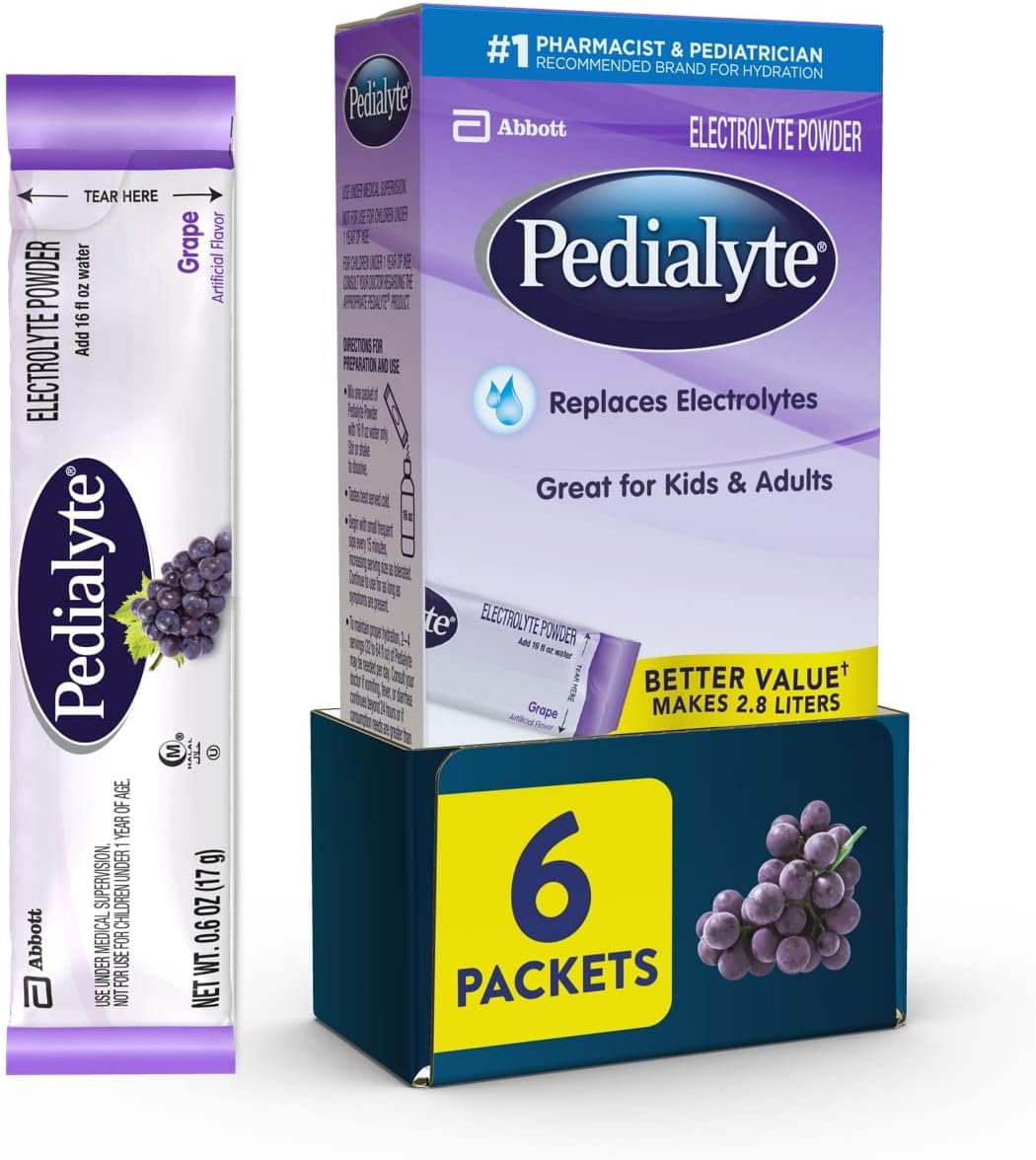 Pedialyte Electrolyte Powder Packets, Grape, Hydration Drink, 6 Single-Serving Powder Packets