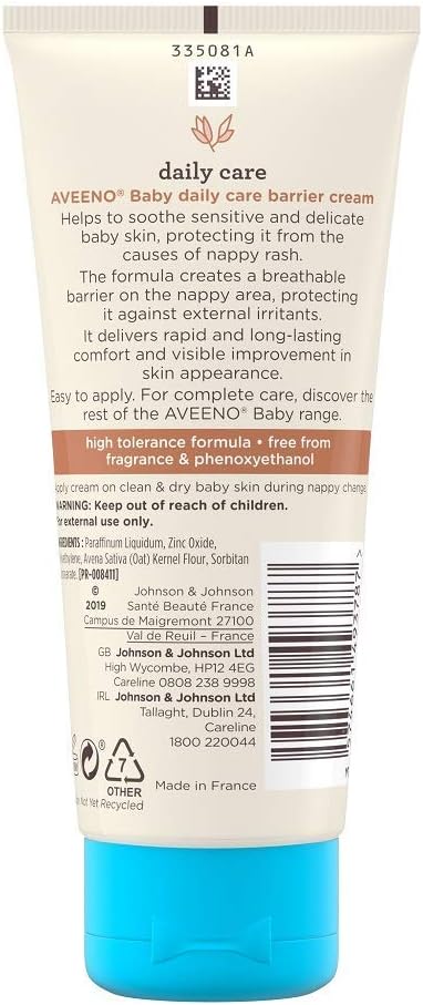 Aveeno Baby Daily Care Barrier Cream 100Ml, Nappy Cream, Suitable For Newborn Baby Sensitive Skin (Pack Of 3)