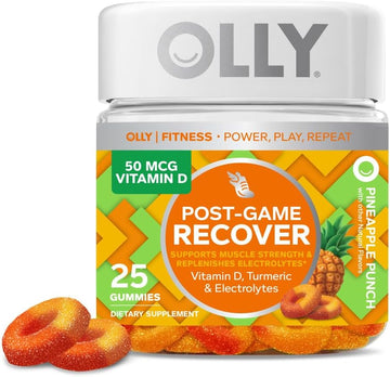 OLLY Post-Game Recover Workout Gummy Rings, Vitamin D, Turmeric, Elect