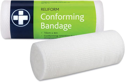 Reliance Medical Reliform Conforming Bandage, Soft, Lightweight, Comfortable, And Highly Stretchy, Ideal For Securing Dressings And Wound Care, 10 Cm X 4 M, Pack Of 10