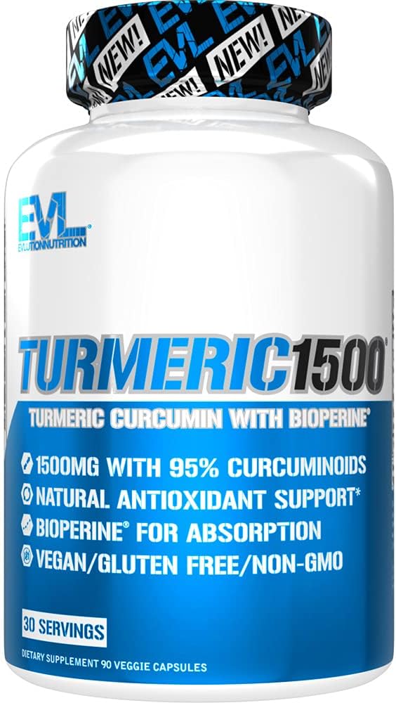 Herbal Relief Turmeric Curcumin with Bioperine - EVL 1500mg 95% Curcuminoid Turmeric Curcumin with Black Pepper for Digestive Skin Immunity Liver and Joint Support - Non GMO Vegan Turmeric Supplement