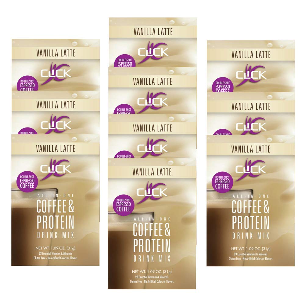 CLICK All-in-One Protein & Coffee Meal Replacement Drink Mix, Vanilla Latte, 10 Single Serving Packets (1.1 Ounce) (Vanilla Latte)