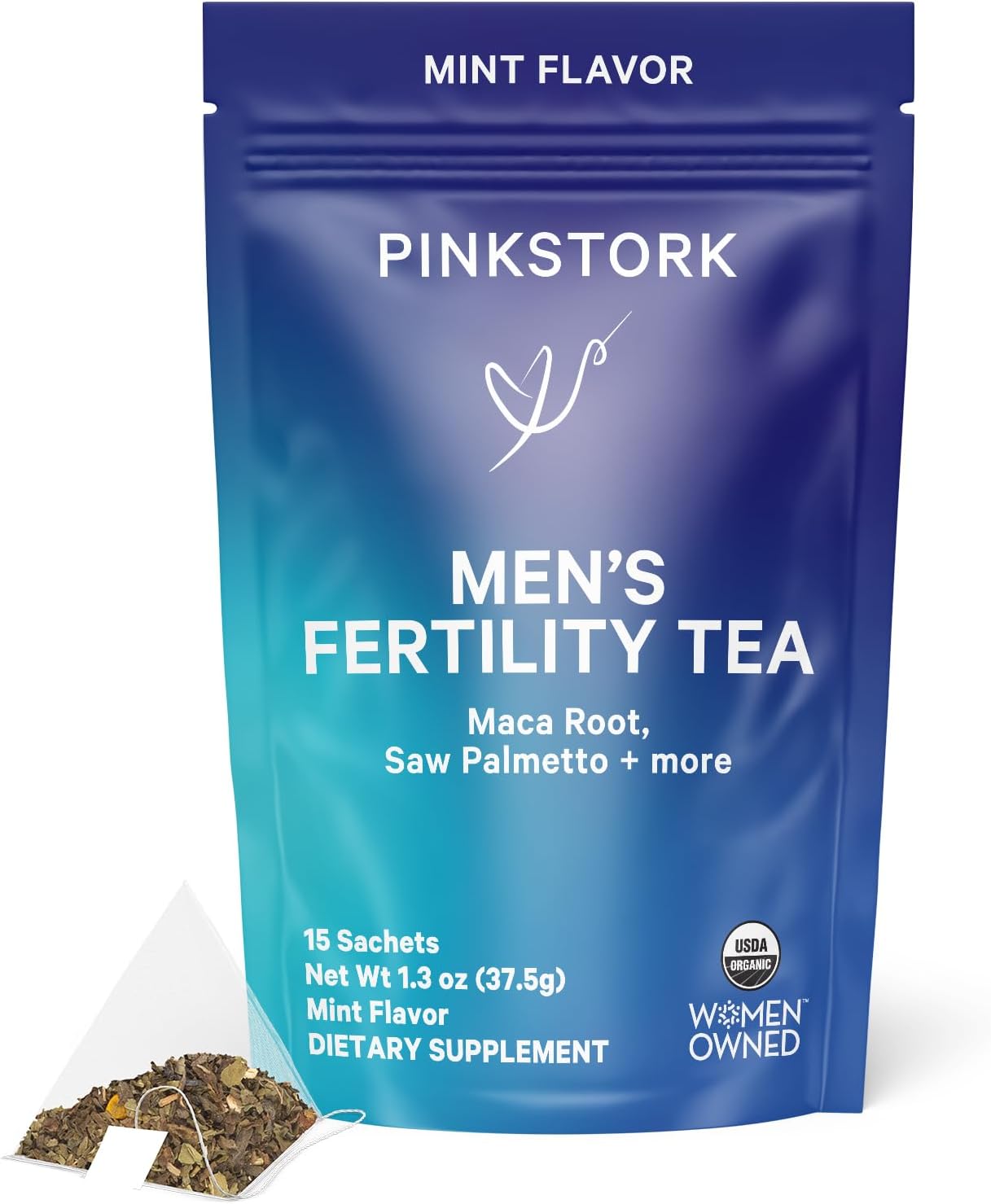 Blue Stork Men'S Fertility Tea: Organic Fertility Supplements For Men, Green Tea, Maca Root, And Ginkgo Biloba For Male Reproductive Health, Mint, 15 Sachets