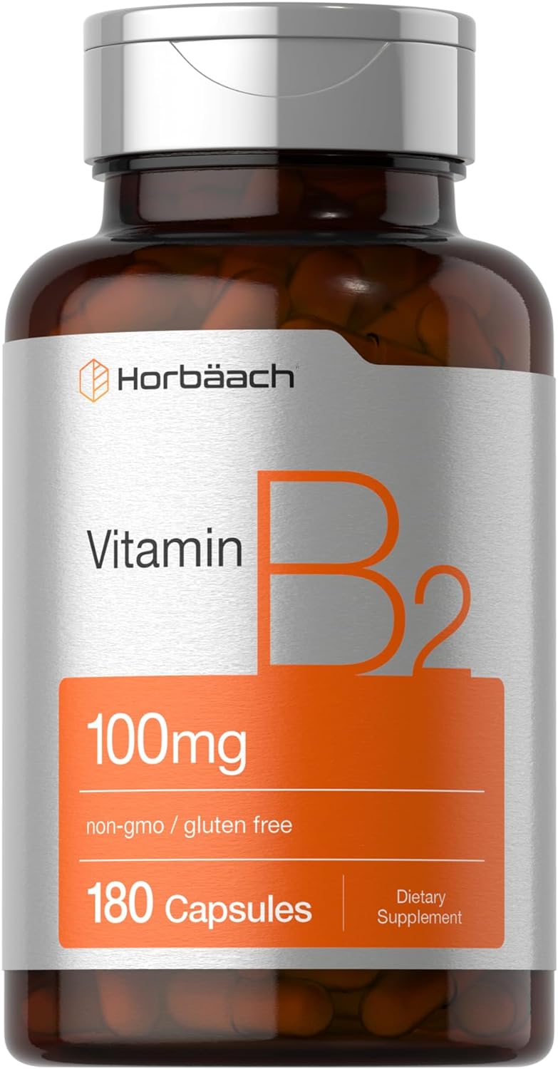 Horbäach Vitamin B-2 100mg | 180 Tablets | Vegetarian, Non-GMO & Gluten Free Supplement | Vitamin B2 Riboflavin