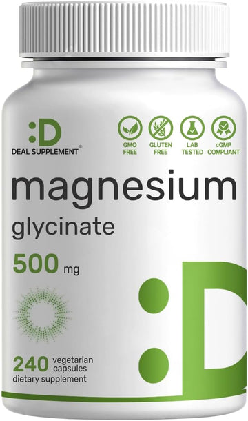 Magnesium Glycinate 500mg, 240* Veggie Capsules | Chelated for Easy Absorption | Highly Purified Essential Trace Mineral for Muscle, Joint, Heart, & Digestive Health