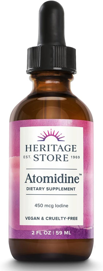 Heritage Store Atomidine 450mcg Liquid Iodine Drops, Electrically Charged Iodine Supplement for Healthy Thyroid Support,* Bioavailable Formula, Vegan & Cruelty Free, Approx. 960 Servings, 2 fl oz