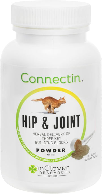 In Clover Connectin Hip and Joint Powder Supplement for Cats. Combines Glucosamine, Chondroitin and Hyaluronic Acid with Herbs for Comfort and Mobility. 3.2 oz