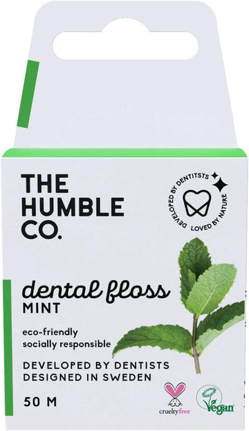 The Humble Co. - Dental Floss - Fresh Mint - Developed By Dentists - Designed In Sweden - Teeth Cleaning - Sustainable & Reusable - Vegan & Cruelty-Free - Eco-Friendly Packaging - 50 M