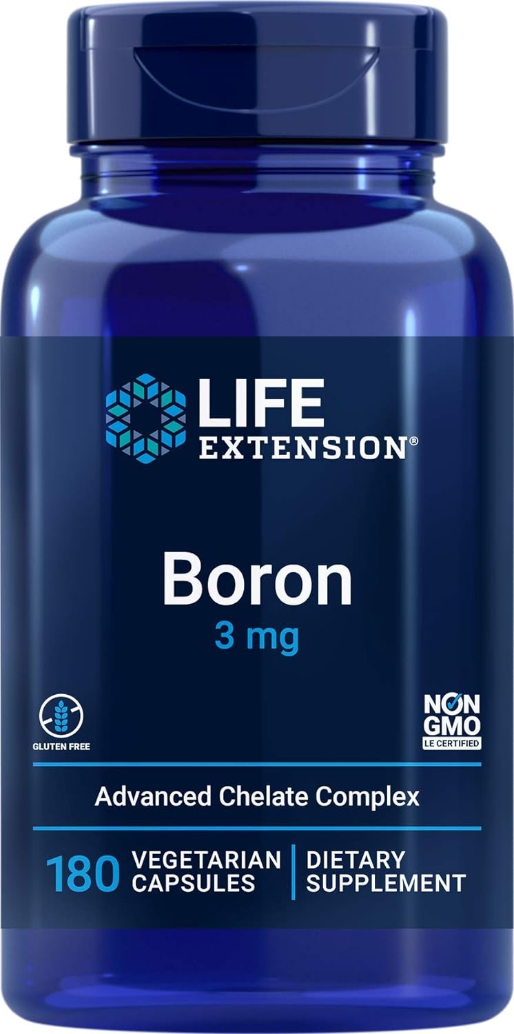 Life Extension Boron 3Mg 180 Veg Caps - Triple Boron Complex With Boron Citrate, Glycinate, Aspartate - 3 Mg Capsules - Enhanced With Vitamin B2