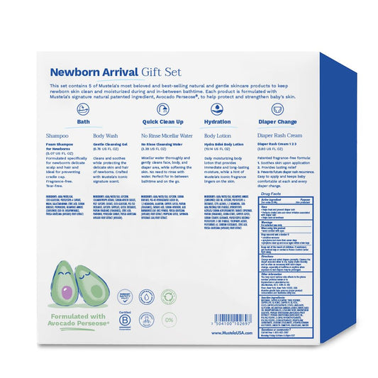 Mustela Newborn Arrival Gift Set - Baby Skincare & Bath Time Essentials - Natural & Plant Based - 5 Items Set