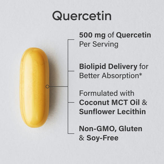 Sports Research Quercetin With Coconut Mct Oil & Sunflower Lecithin For Better Absorption - Supports Antioxidant Activity & Immune Health – Gluten Free & Non-Gmo Verified - 120 Liquid Softgels