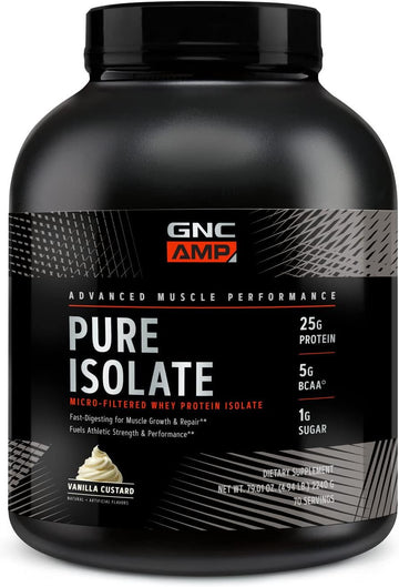 Gnc Amp Pure Isolate | Fuels Athletic Strength, Performance And Muscle Growth | Fast Absorbing | 25G Whey Protein Iso With 5G Bcaa | Vanilla Custard | 70 Servings