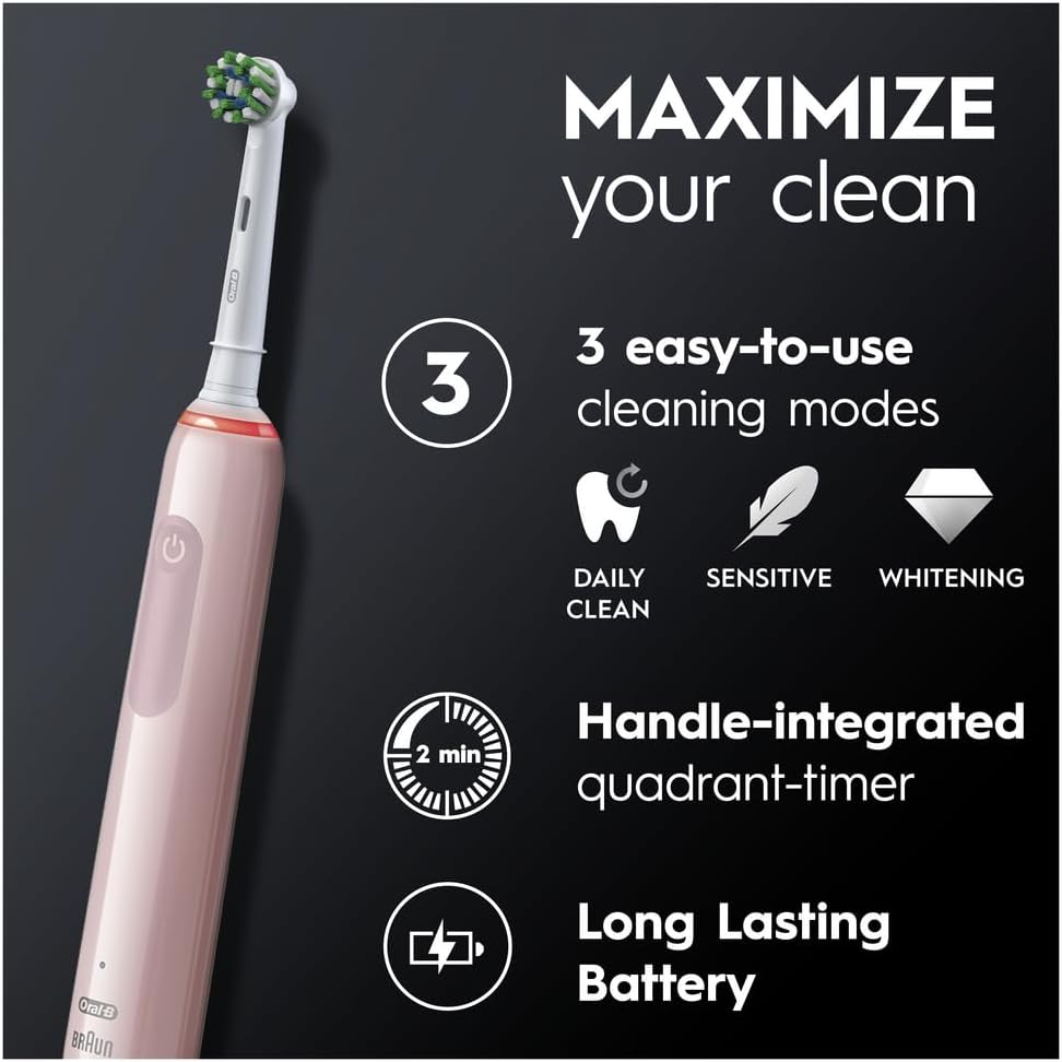 Oral-B Pro 3 Electric Toothbrushes For Adults With Smart Pressure Sensor, Mothers Day Gifts For Her / Him, 1 Toothbrush Head, 1 3D White Whitening Restore Toothpaste, 75 ml, 2 Pin UK Plug, Pink : Amazon.co.uk: Health & Personal Care