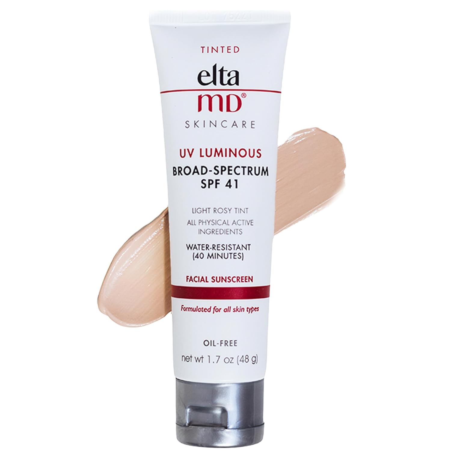 Eltamd Uv Luminous Tinted Face Sunscreen And Primer, Spf 41 Rosy Tinted Mineral Sunscreen With Zinc Oxide, 1.7 Oz Tube