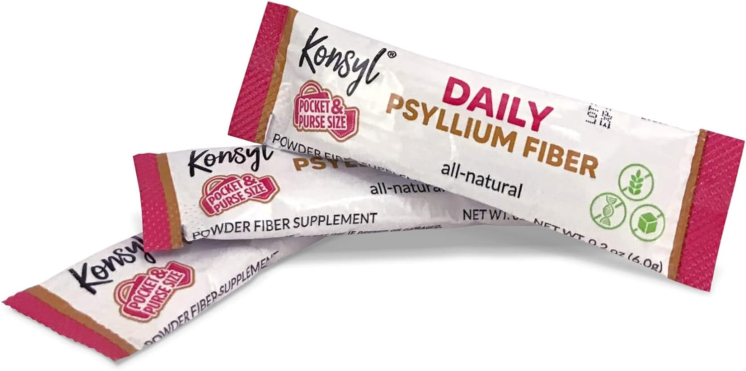 Konsyl Daily Psyllium Fiber Stick Packs - On-The-Go Fiber Supplement Powder - Convenient, All-Natural Soluble Fiber, Gluten-Free & Sugar-Free, Vegan & Keto - 30 Packets : Health & Household