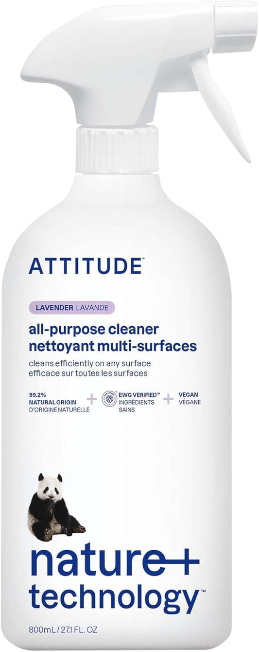 Attitude All Purpose Cleaner, Ewg Verified Multi-Surface Products, Vegan, Naturally Derived Multipurpose Cleaning Spray, Lavender, 27.1 Fl Oz