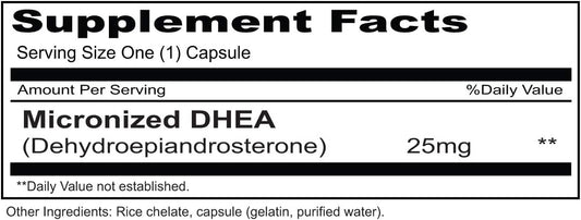 Priority One Vitamins DHEA 25mg 90 Capsules Dehydroepiandrosterone Mic