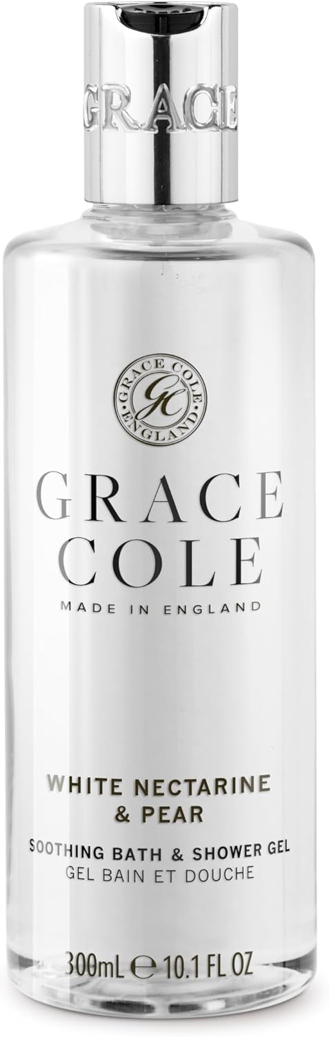 Grace Cole Bath & Shower Gel White Nectarine & Pear Fragrance 300Ml - Essential Oils - Vegan Friendly And Cruelty Free, Contains No Sls Or Parabens - Made In England