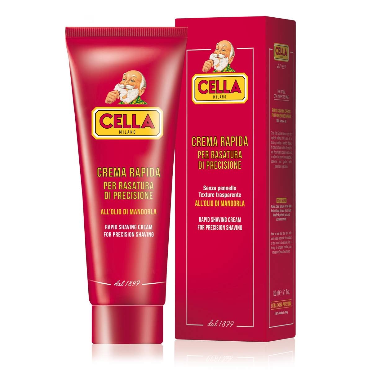 Cella Milano, Brushless Fast Shaving Cream For Precision Shaving, Transparent, Delivers For A Smooth Shave, Great For Precision Edging Of Beards, Sideburns And Moustaches, 150 Ml/5.2 Oz, Made In Italy