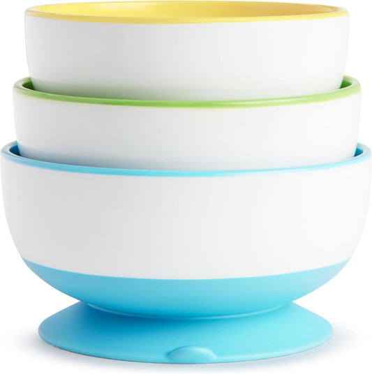 Munchkin® Stay Put™ Suction Bowls For Babies And Toddlers, 3 Pack, Blue/Green/Yellow