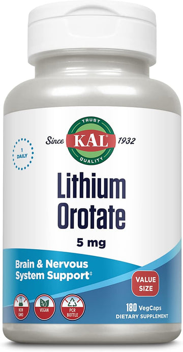 KAL Lithium Orotate 5mg, Low Dose Lithium Supplement for Brain, Nervou