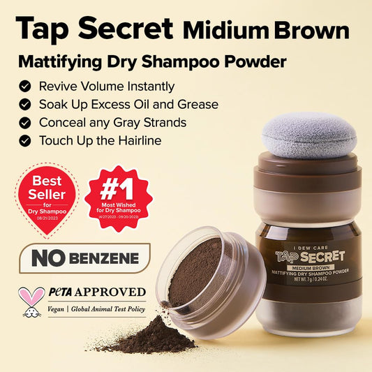 I Dew Care Biotin Clarifying Dry Shampoo - Tap Secret Original Trio Set | Strengthening & Volumizing, Powder Type, Refillable, Travel Size, Non-Aerosol, Brunette 0.24 Oz X 3Ea