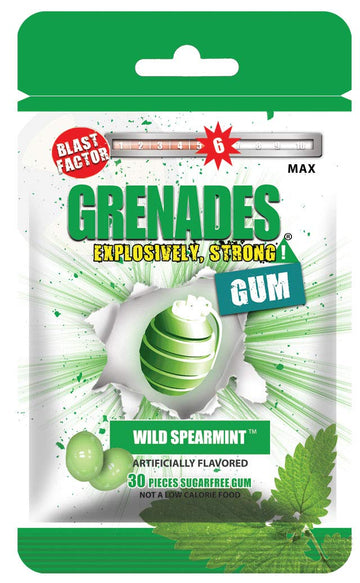 Grenades Gum - 30Ct Bag - Strong Mint Gum (Wild Spearmint) - Ultimate Fresh Breath & Serious Sinus Busting Power