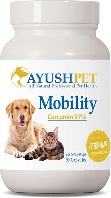 Ayush Pet Mobility, Curcumin Supplement For Healthy Joints, Pure And Powerful Joint, Digestion, And Brain Support, Large Or Small Pets, 90 Capsules
