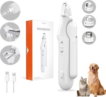 Dog Nail Clippers,Large Medium Small Dogs Cats Pets Claw Trimmer,d USB Rechargeable with 2 LED Lights,2-in-1 Dog Nail Grinder(White)