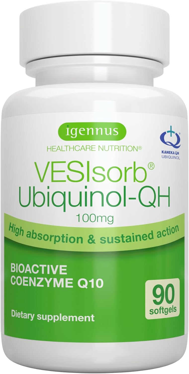 Vesisorb Ubiquinol-Qh Advanced Coq10 100Mg, High Absorption 600% Bioavailability & Fast Sustained Action, 3-Month Supply, By Igennus