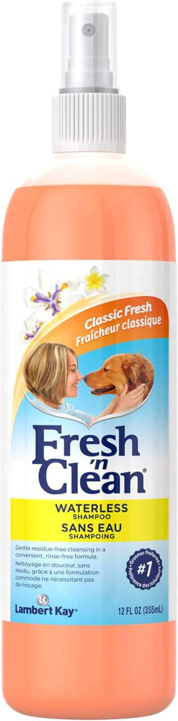 Pet-Ag Fresh ’N Clean Waterless Shampoo, Classic Fresh Scent - 12 Oz - Rinse-Free, Anti-Tangle Spray - Gently Cleanses And Moisturizes With Aloe Vera - Soap Free